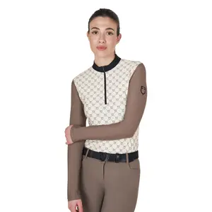 Equestro Ladies Long Sleeved Training Shirt With Monogram Print