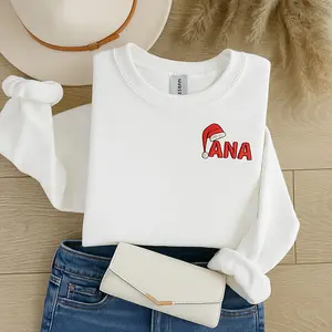 Custom Name Christmas Embroidered Sweatshirt, Personalized Holiday Sweater for Women, Cute Festive Crewneck, Family Christmas Gift Idea
