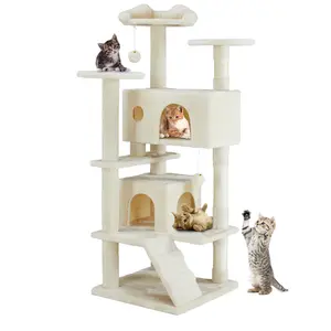 [Deal Limited] Futurelove 54in Tall Multi-level Cat Tree Tower for Indoor Cats, Stable Kitty Play House Pet Furniture with Sisal Scratching Post, Large Condo, Climbing Ladder, Plush Toy for Kitten