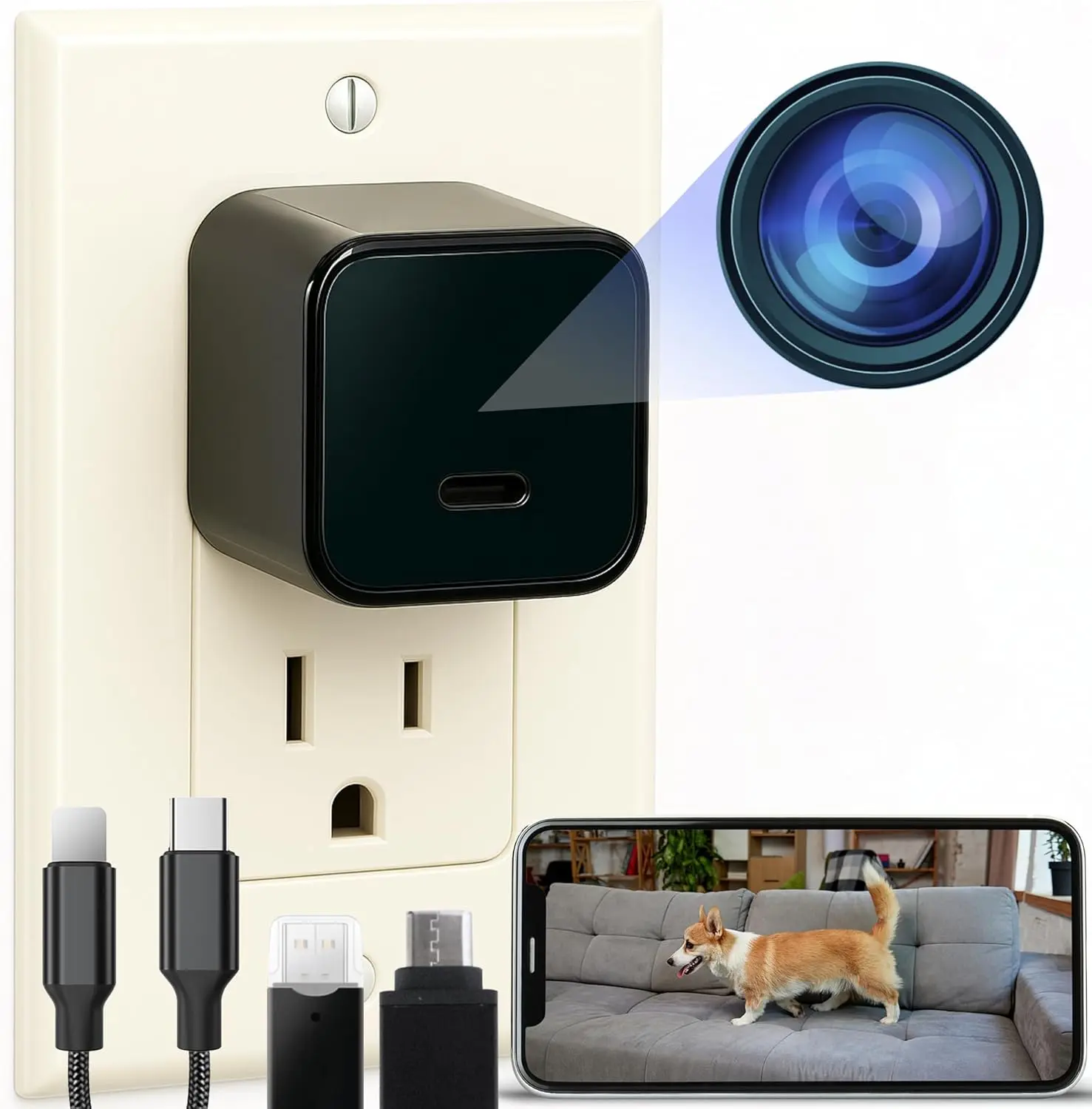 Wired Security Camera System, Indoor 1080p Resolution, 160° Wide Angle, Wall-Mountable, Plug-In Offline Design, No WiFi/App Required, Micro SD Local Storage, Motion Sensor for Home Safety