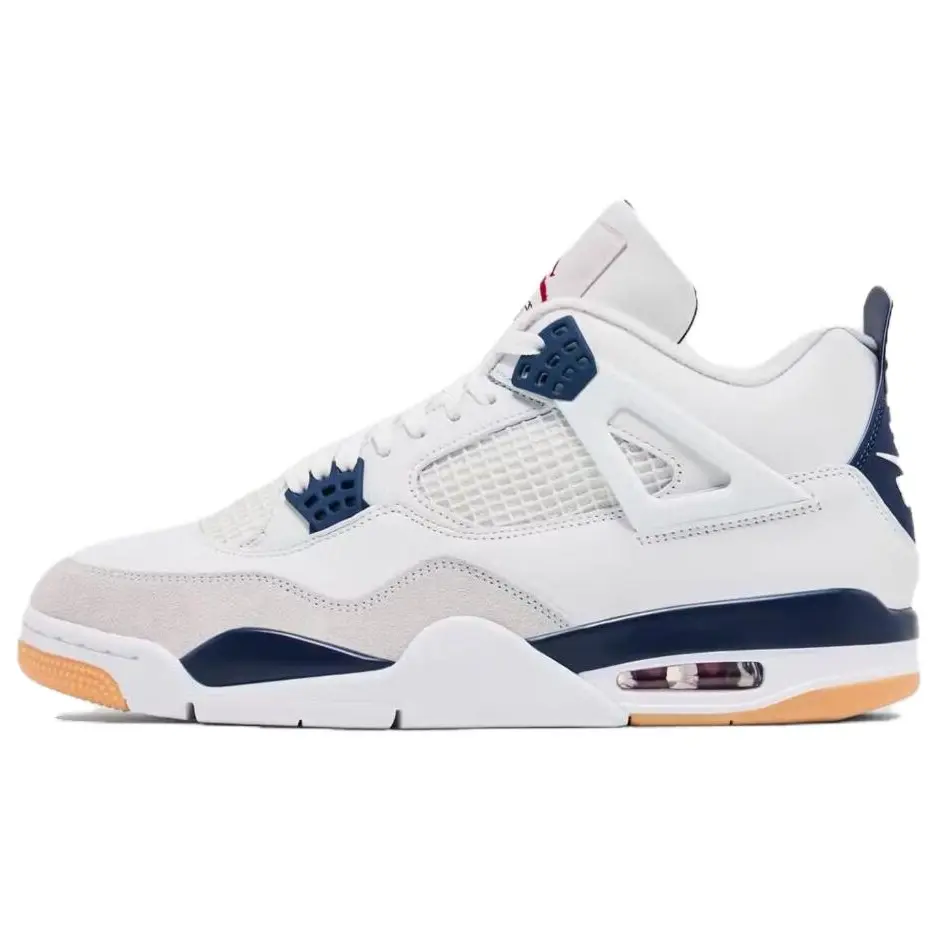 Nike SB x Jordan Air Jordan 4 'Navy' Unisex Mid-Top Casual Trainers, Abrasion-Resistant Vintage Basketball Shoes with Laces, White Blue