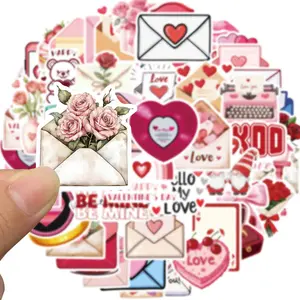 Love Theme Scrapbook Sticker, 50pcs/set Romantic Heart & Rose & Letter Pattern Sticker, DIY Decorative Sticker for Scrapbooking, Journaling, Gift Wrapping, Art Stickers