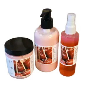 Winter Candy Apple Bath & Body Gift Set. Handmade  All Natural Skincare Bundle. Shea Butter Body Frosting, Moisturizing Body Mist & Whipped Soap Scrub Bundle