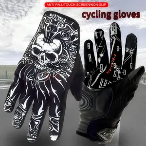 Men's Full Finger Touchscreen Riding Gloves With Skull Design For Motorcycle Motocross Dirt Bike Road Bike Mountain Bike Anti Slip Anti Fall Protective Gear Suitable For Climbing Skiing Cycling Outdoor Sports Lightweight Breathable Flexible Comfort For Ri