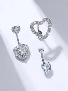 Women Heart-Shaped Body Piercing Jewelry Set, 3-Piece Luxury Design, Ideal for Beach Vacation Parties Weddings Festive