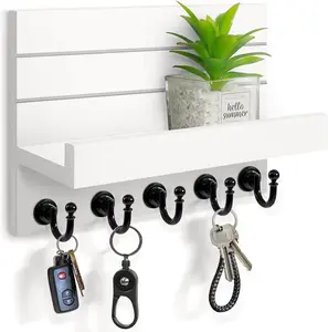 Key Holder for Wall - Easy Installation Mail Organizer with 5 Sturdy Key Hooks, White, Wall Mount for Kitchen & Entryway Decor
