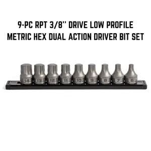 GRIPEDGE | 9-PC RPT 3/8'' DRIVE LOW PROFILE METRIC HEX DUAL ACTION DRIVER BIT SET