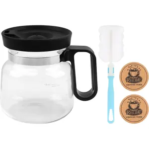 16 Oz Glass Coffee Pot Mug, Novelty Glass Carafe Mug with Handle Spill Proof Lid, Comes Cleaning Brush & Coasters, for Hot Teas, Hot , Office Desk (COLOR:black)
