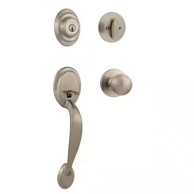 Kwikset Dakota Satin Nickel Single Cylinder Door Handleset with Polo Handle Doorknobs, SmartKey Security (New)