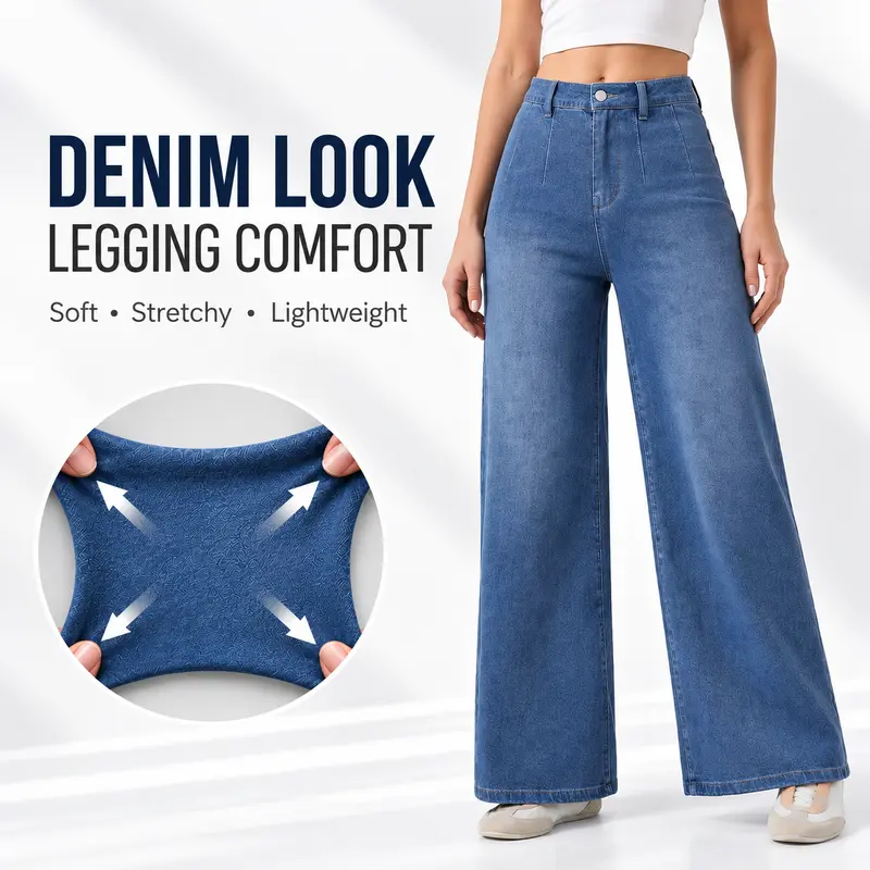 FireSwan 2026 Flex Women's High-Waisted Jeans—Fake fly design, slight tummy-tucking effect, wide-leg cut, with real back pockets, stylish casual jeans, women's pants #FallOutfits #FallFashion #Womenswear