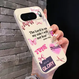 Rounded Edge Phone Case for Google Pixel 10 9 XL 8 7 Pro A  Faith Over Fear Psalm Christian Aesthetic Pattern Shockproof Liquid Silicone TPU Bumper Drop Protection Cover Smartphone Casing