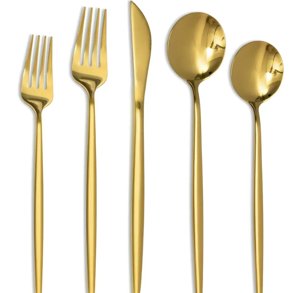 20 Piece Gold Dinnerware Set, Stainless Steel Flatware Set for 4 Food Grade Cutlery Utensil Set Include Knife Fork Spoon Mirror Polished Dishwasher Safe
