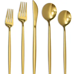 20 Piece Gold Dinnerware Set, Stainless Steel Flatware Set for 4 Food Grade Cutlery Utensil Set Include Knife Fork Spoon Mirror Polished Dishwasher Safe
