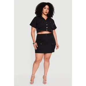 Plus Size Nylon Cargo Pocket Mini Skirt