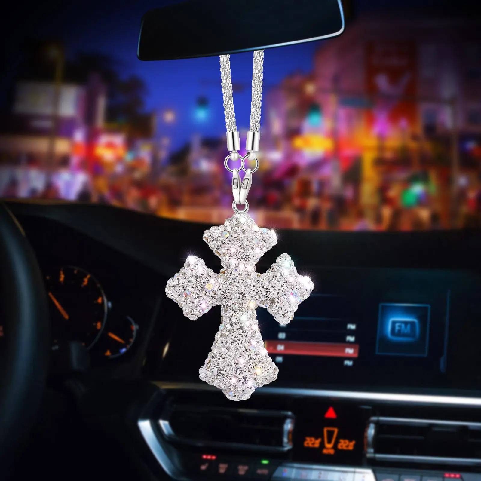 Joytutus Cross Crystal Rhinestone Mirror - Cute Car Hanging Decoration, Christian Religious Ornament, Car Interior Accessory, Auto Interior Accessories, TikTokshop Spring Glowup Decor outdoorfun, Accessories For Car