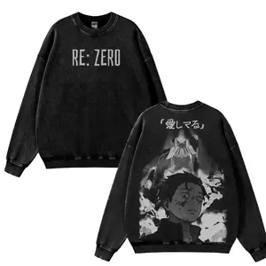 Subaru Natsuki V5 RE: ZERO Vintage Graphic Tees Anime Washed Hoodie Sweatshirt Re:Zero T-Shirt, Anime Clothing Unisex Manga Anime Shirt Top Menswear