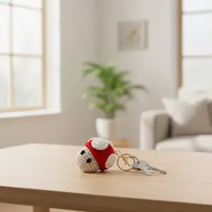 Cute Crochet Mushroom Keychain, Handmade Silver Color Chain with Synthetic Stone Decor, Portable Pendant Bag Accessory, Fashion Lover Gift