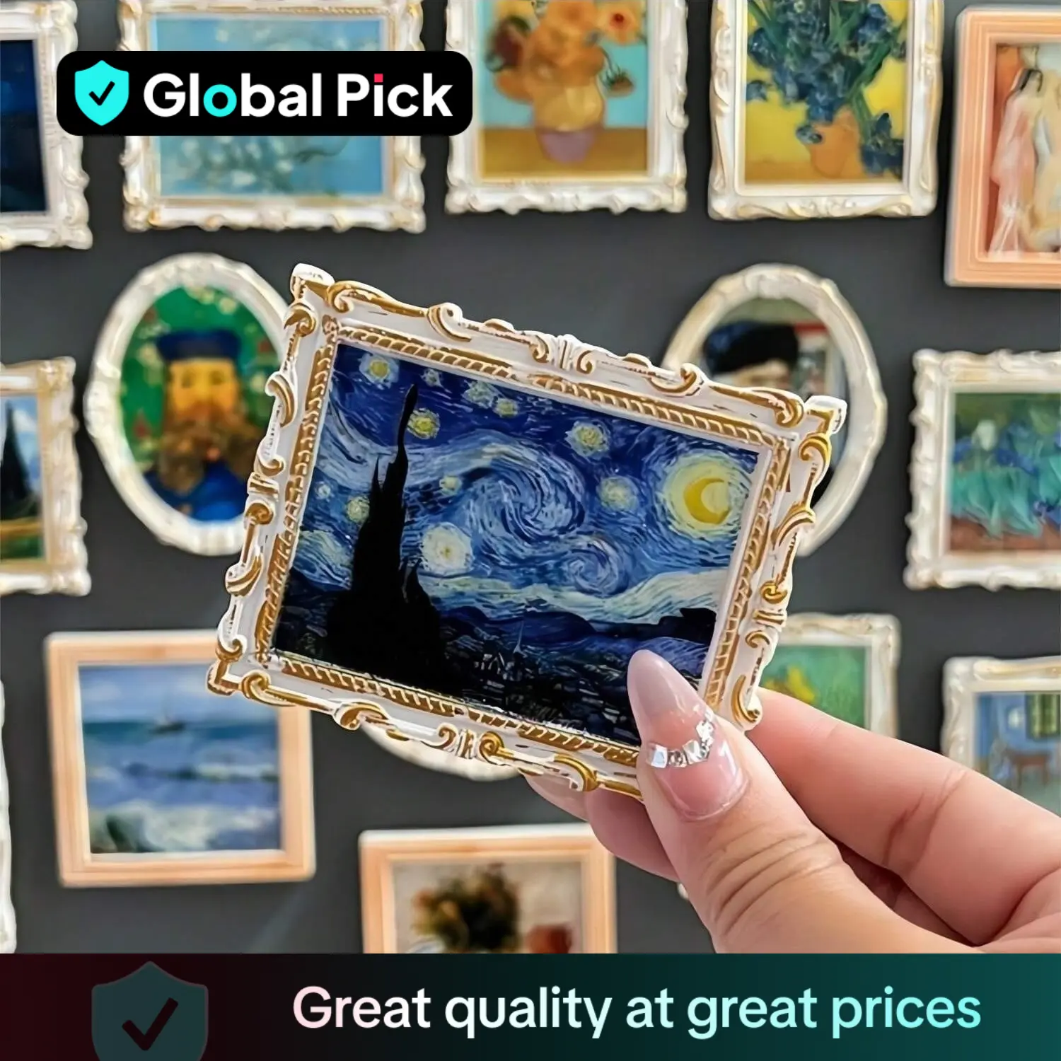 Van Gogh Art Series Fridge Magnet, 1/3 Counts Creative Magnetic Photo Frame, Vintage 3D Decorative Sticker, Home Decor, Travel Souvenir