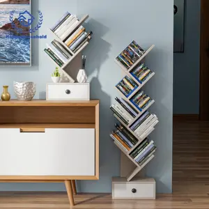 storage organizer 5-Tier Tree Bookshelf with Wooden Drawer - Ample Storage, Display Organizer Rack, Unfinished Wood Fiber Board, Beige Finish, Space-Saving Design