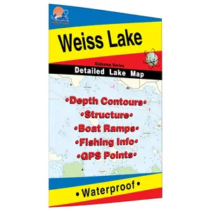 Weiss Lake Fishing Map Alabama Series Detailed with Depth Contours Structure Boat Ramps GPS Points Waterproof