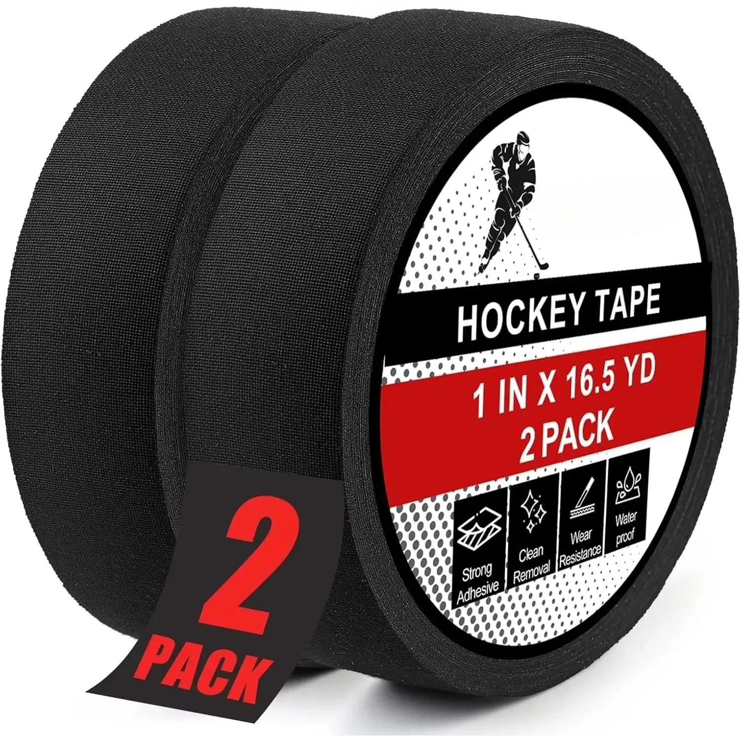 Hockey Tape, 2 Rolls Abrasion-Resistant Strong Adhesive Cloth Tape (1 in x 16.5 yds Each) with Clean Removal, Multipurpose for Hockey Sticks, Handles