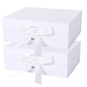 2 Pcs Gift Boxes with Lids, 10.2*9*3.74 Inch Gift Box for Presents, Bow Gift Box with Cover and Magnetic Buckle, for T-Shirts, Gloves, Scarves, Books, Toys