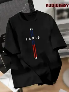 Men's Paris Flag Print Round Neck Tee, Regular Fit Casual Short Sleeve T-shirt for Daily Wear, Men's Top for Summer, Tropical, Casual Style Tee
