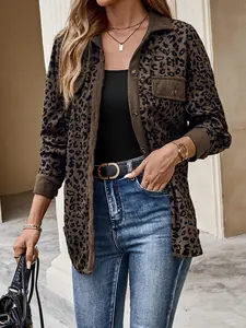 Women's Leopard Print Lapel Jacket, Vintage and Unique Style, Perfect for Daily Shopping, Coffee Dates, Casual Wear