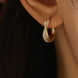 Copper Base Cross Motif Earrings - European Look, Micro-Inlaid Zircon Accent, Elegant Versatile Fashion Costume Jewelry