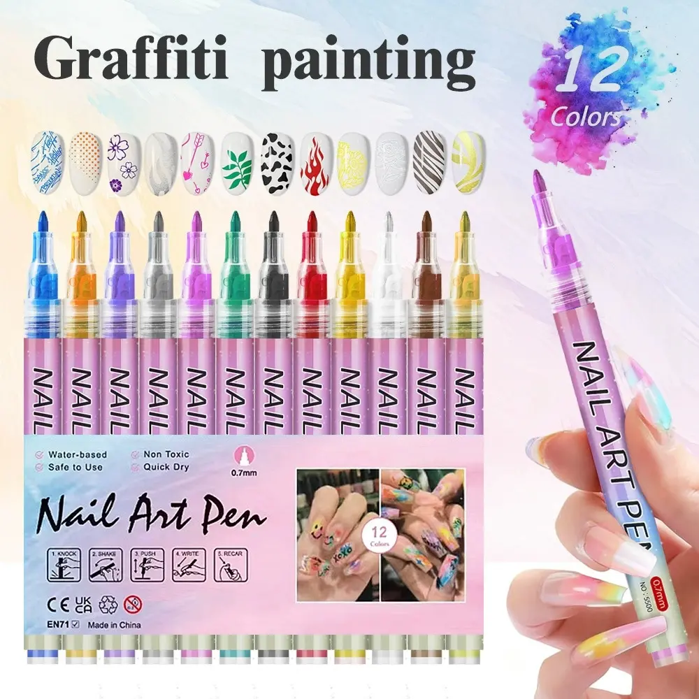 1 Box 12 Color Nail Polish Pens, 3D Manicure Pen Set, Nail Dot Painting Brush, DIY Nail Art Marking Pen, Professional Nail Art Tools, Nail Art Design, Nail Art Supplies