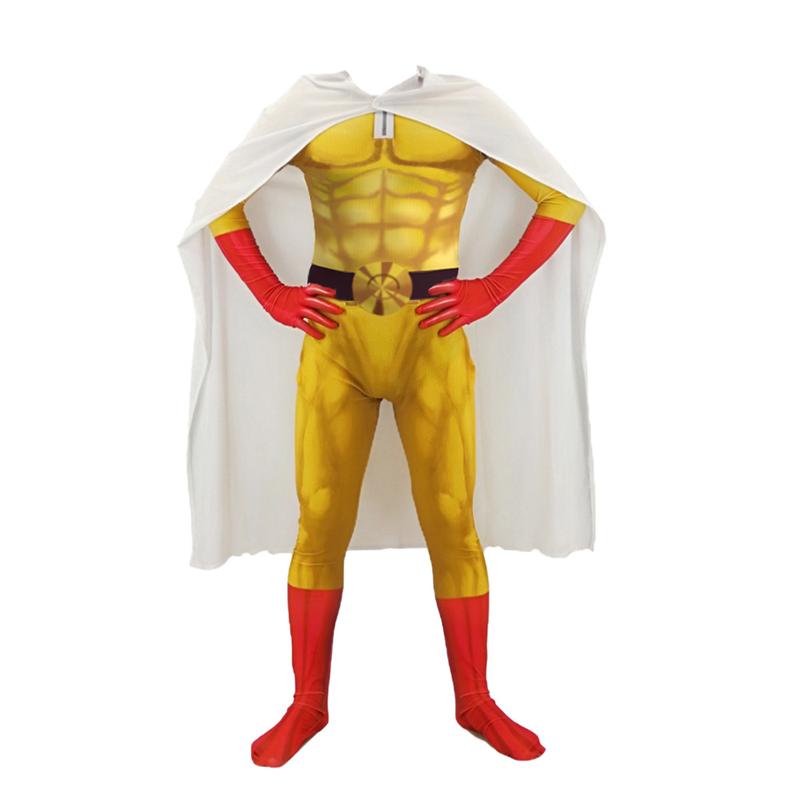 Saitama Cosplay Costume One-Punch Man Jumpsuit, Halloween & Anime Party Full-Body Outfit for Kids & Adults