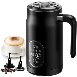 4-in-1 Electric Milk Frother and Steamer, Milk Steamer with Auto Temperature Control, Warm & Cold Foam Maker, Fast Frother for Coffee, Latte, Hot Chocolate, Cappuccino, Macchiato, Black
