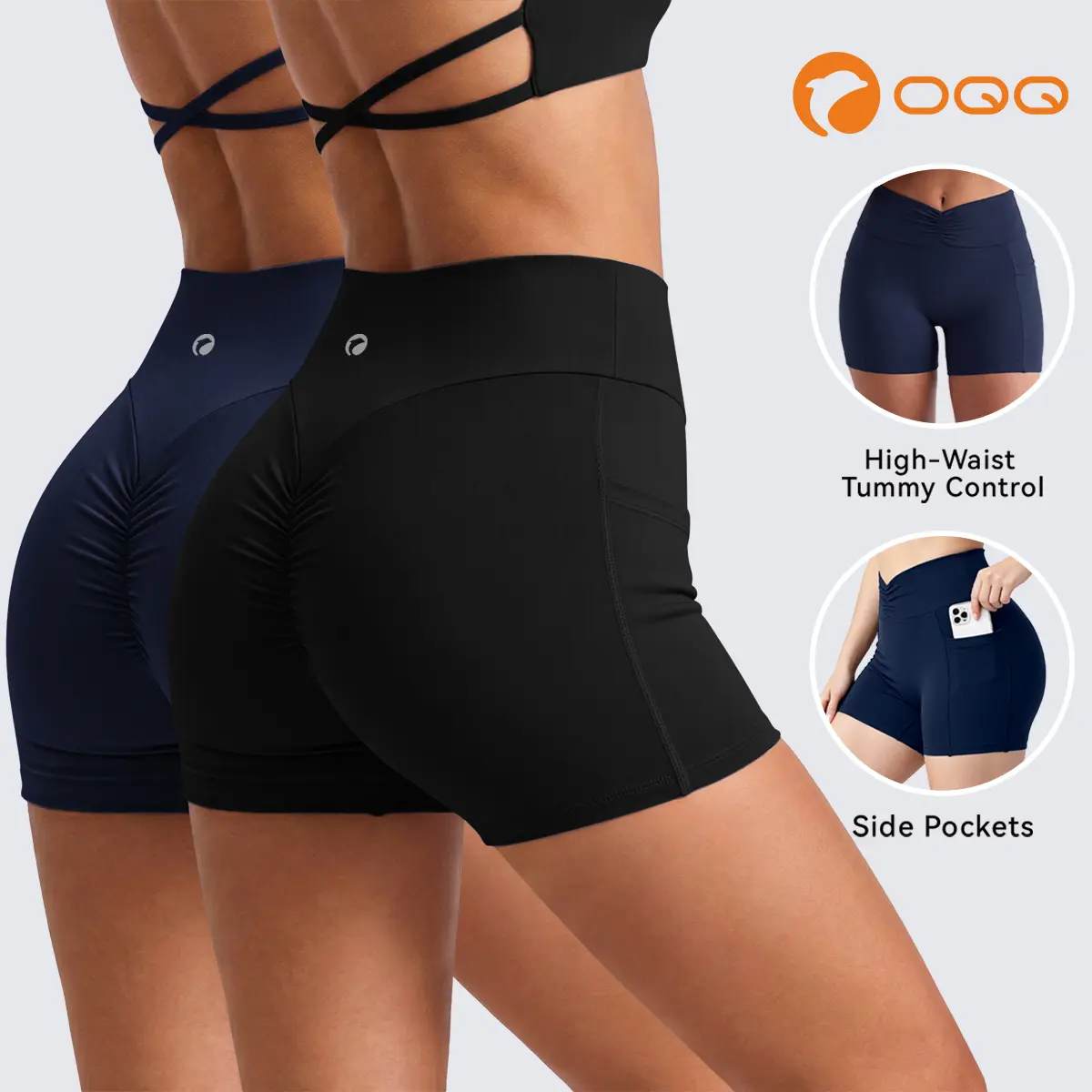 OQQ Women's 2-Piece High Waisted Yoga Shorts Side Pocket Design Fitness Shorts Running Yoga Gym Shorts Basic Minimalist Bottoms