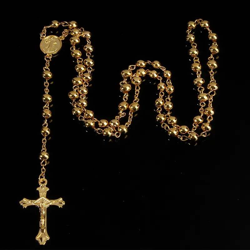 Gold-Plated Iron Bead Rosary Necklace Exquisite Pendant Jewelry Delicate hand knotted faith based silver smith body chain celtic knot large good luck native american statement waterproof handstamped stylish men byzantine handmade turquoise 3d printed