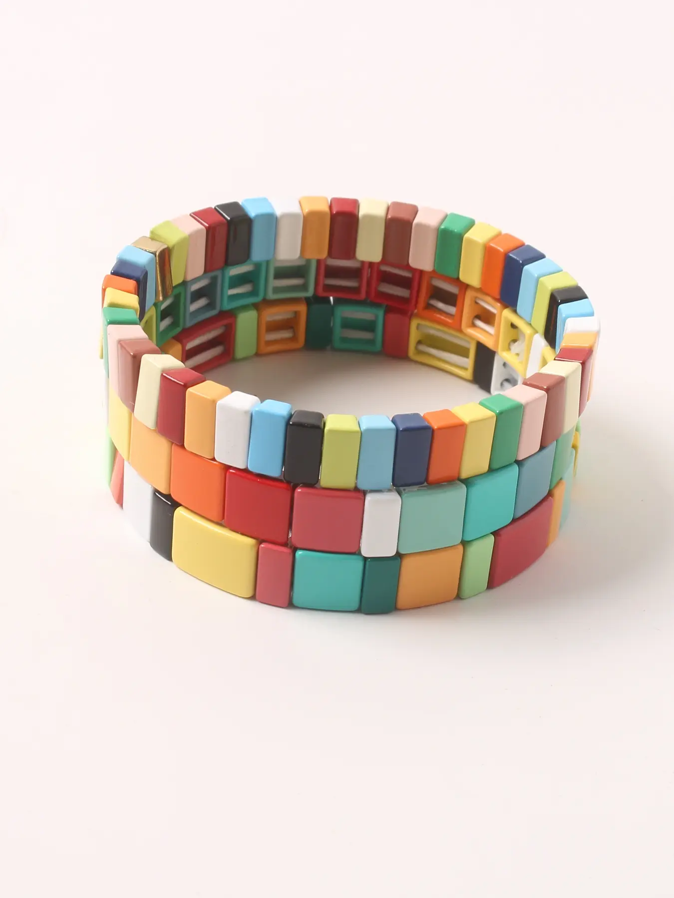 Women's Fashion Simple Enamel Bracelet, Rainbow Color Beaded Bangle, Stackable Bracelets, Perfect for Daily Wear and Parties, Stylish Accessory