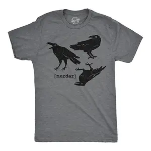Mens Funny T Shirts Murder Crows Sarcastic Halloween Raven Graphic Tee for Men Mens Funny T Shirts Cool Vintage Fashion T-Shirt Gift Classic Menswear Halloween Apparel for Men Funny Sarcastic Short Sleeve Dark Grey