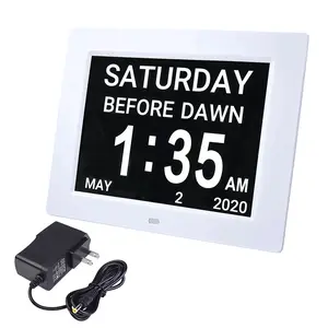 Yescom 8in Large Digital Calendar Day Clock with 6-Alarm Black/White