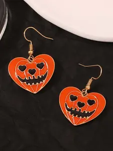 Fashionable Halloween Pumpkin Oil Drip Heart-Shaped Alloy Earrings, Unique Creative Design Witchy Jewelry for Women & Girls