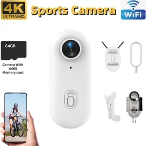 4K HD Thumb Sports Camera with Magnetic Back Clip, WiFi Phone Connect, Outdoor Cycling Video, Vlog Daily Life Recording, 64GB Memory Card Included