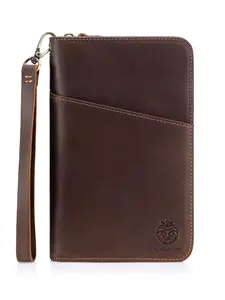 Family Passport Holder Wallet for Men and Women Crazy Horse Leather RFID Blocking Travel Document Organizer Clutch Bag Credit Cards Case Cover