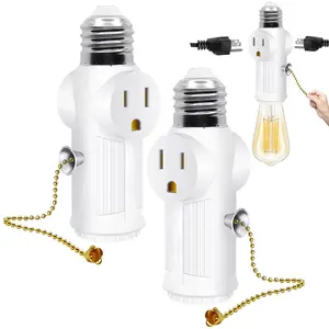 Light Socket Outlet Adapter,E26/E27 Light Bulb Outlet Socket Adapter,3 Prong Outlet Adapter with Bulb Control ,Polarized Light Bulb Socket Splitter,White,2 Pack