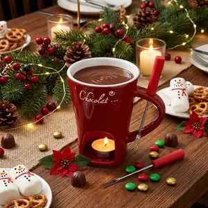 Chocolate Fondue Mug, Fondue Coffee Cup, Mini Chocolate Fondue Set, Fondue Cups with Forks, Drinkware for Date Night, Birthday, Wedding