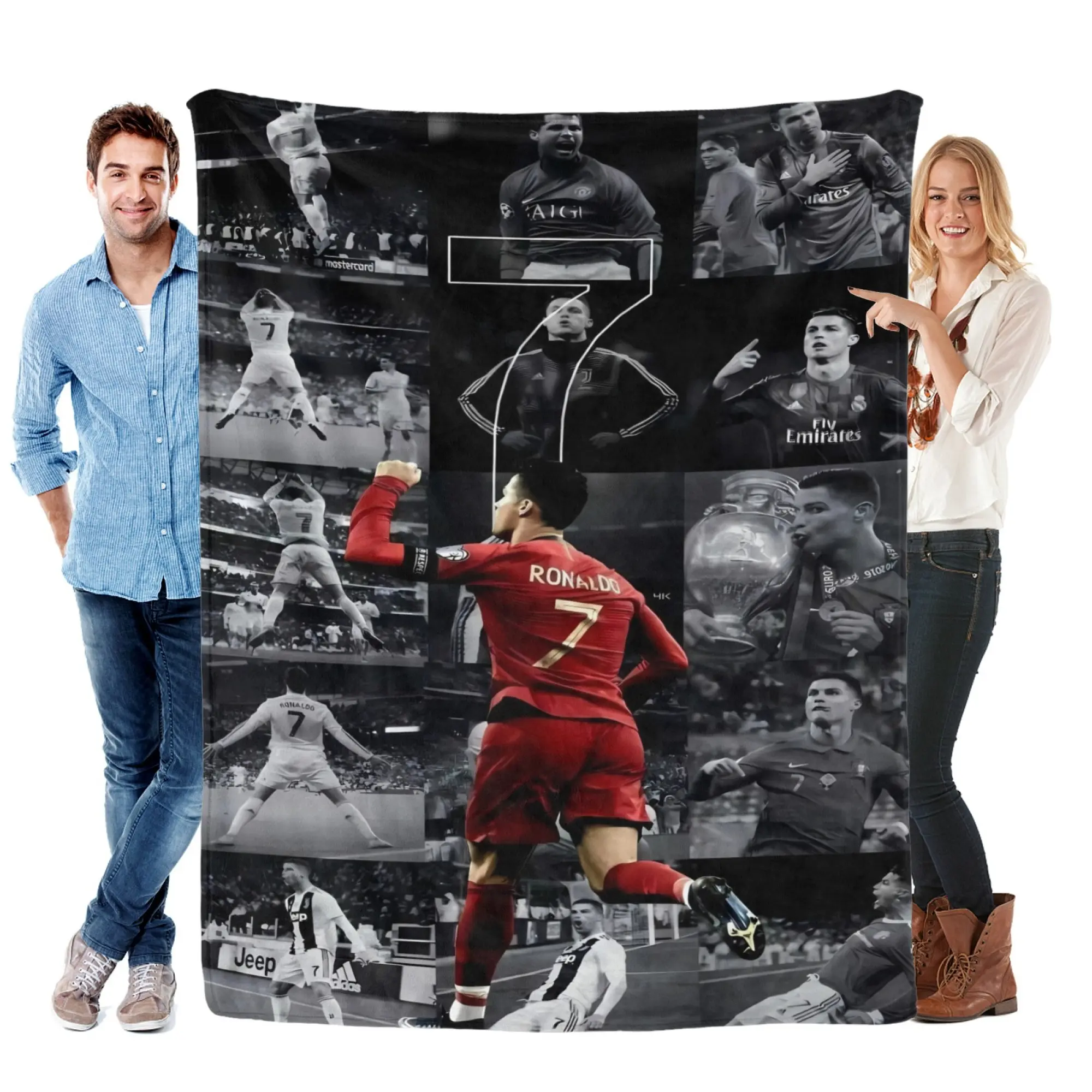 Cristiano Ronaldo CR7 Throw Blanket, Soccer Football Legend Photo Collage Flannel Fleece Blanket, Soft Cozy Warm Blanket for Bedroom Sofa Dorm Room Decor, Perfect Gift for Ronaldo Fans, Football Lovers & Sports Collectors