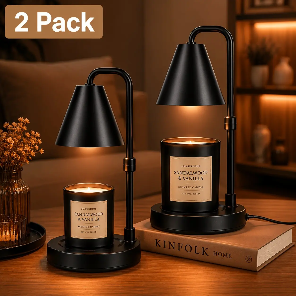 2-Pack Adjustable Height Candle Lamps, Wax Melter With Auto Shut-Off, Home Decor For Scented Candles & Wax Cubes [Bulb Not Included]