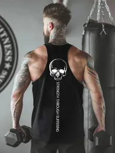 Men's Skull Motivational Gym Vest, Sport Vests, Dark Gothic Fitness Aesthetic, Soft Breathable Fabric, Suitable for Gym Training, Sports Vests