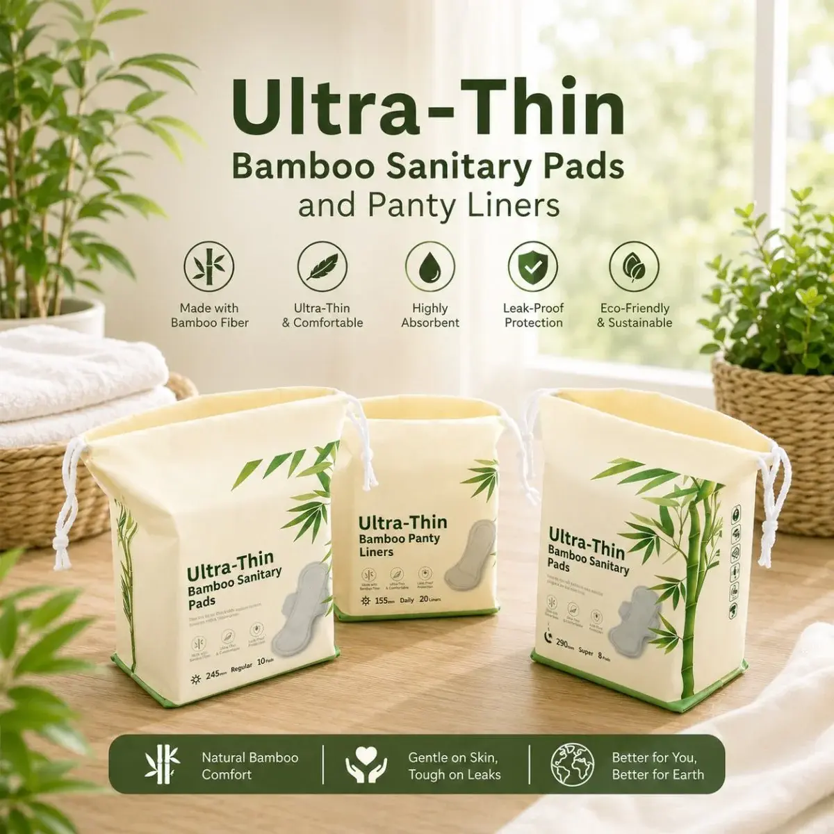 Bamboo Day/Night Pads & Liners, Extra Heavy, Unscented, Organic Bamboo, Vegan & Cruelty Free
