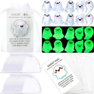 Halloween Mini Resin Figurines Set Luminous Mini Ghost Figurines with Cards and Bags Gifts for Adults Coworkers, Friends, Party Favors or Rewards,Glow in the Dark Ghost Miniature Ornaments Halloween Garden Mini Landscape for Party Village Crafts Decor