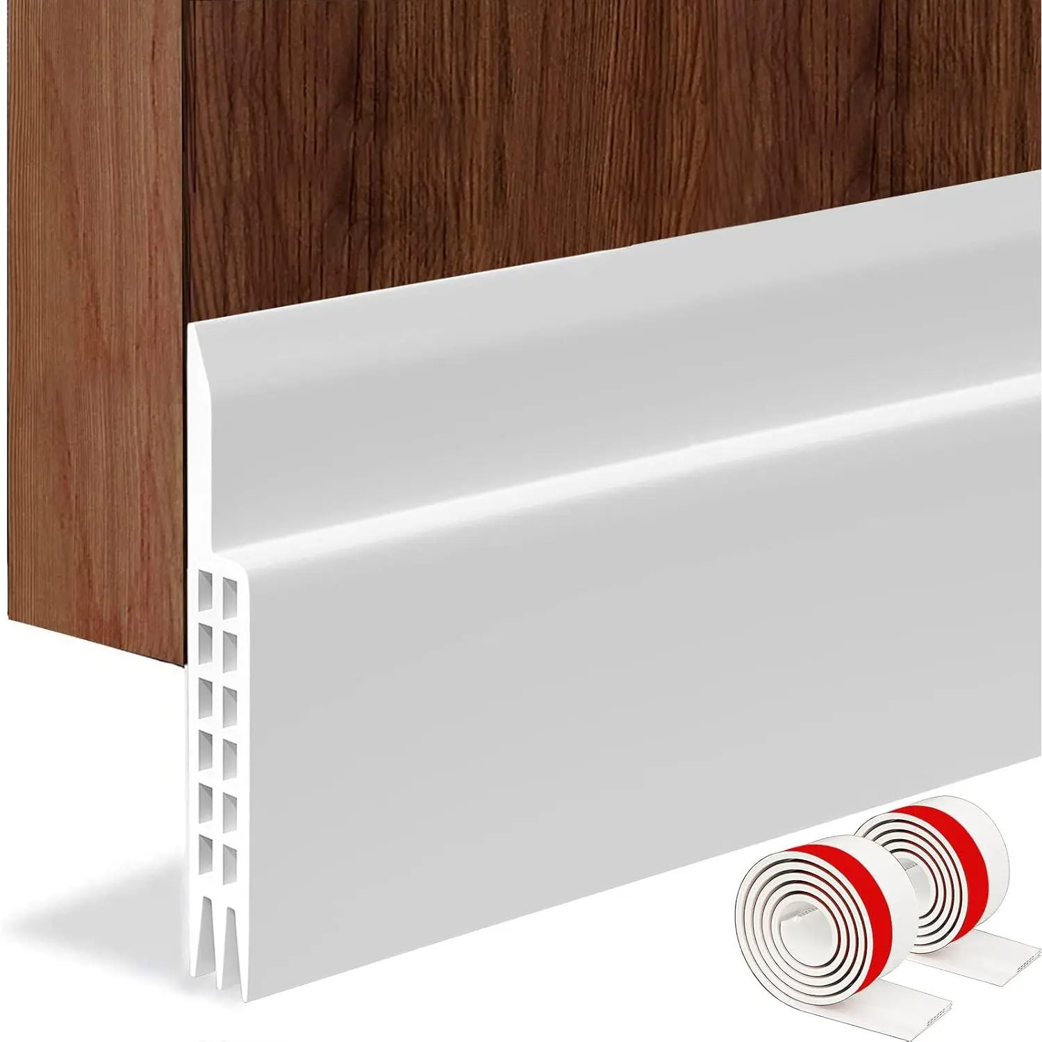 2PACK Synthetic Adhesive Backing Door Draft Stopper, 3.4" W Thick Layer Floor Safe 39" L White Sweep - Seals Up to 1.8" Gaps for Interior & Exterior Doors, Keeps Draft, Noise, Dust Out