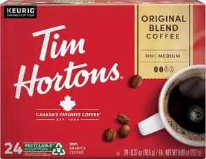 Tim Hortons Original Blend, Medium Roast Coffee, Single-Serve K-Cup Pods Compatible with Keurig Brewers, 24 Count(Pack of 1)(Packaging may vary)