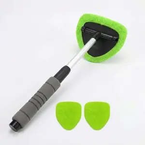 Windshield Cleaner Tool Car Interior Window Detailing Cleaning Kit with Extendable Handle and 3 Easy to Install Reusable Microfiber Pads Auto Glass Wiper Brush Kit for Car&Home